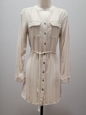 SO Cream With Stripes Button-Front Midi Shirt Dress Sz S